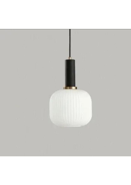 Rustik Dekoratif Metal Modern Siyah Opal Beyaz Camlı Tekli Avize