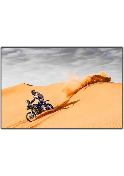 Çölde Motocros Kanvas Tablo