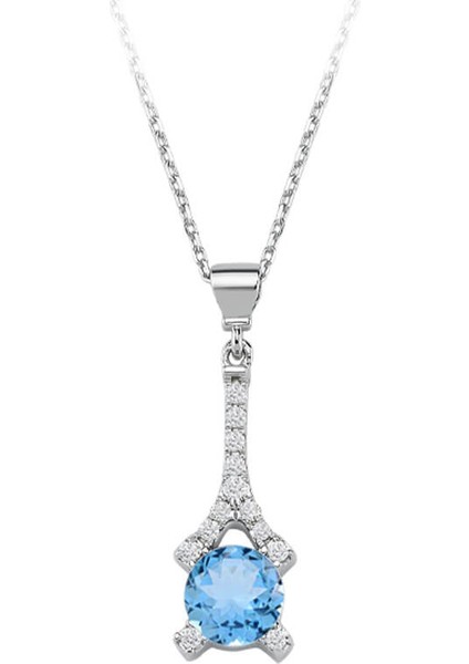Pırlanta ve Mavi Topaz Taşlı Paris Kolye 0402P0013