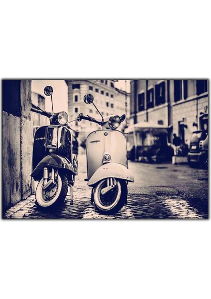 Siyah Beyaz Klasik Vespa Kanvas Tablo