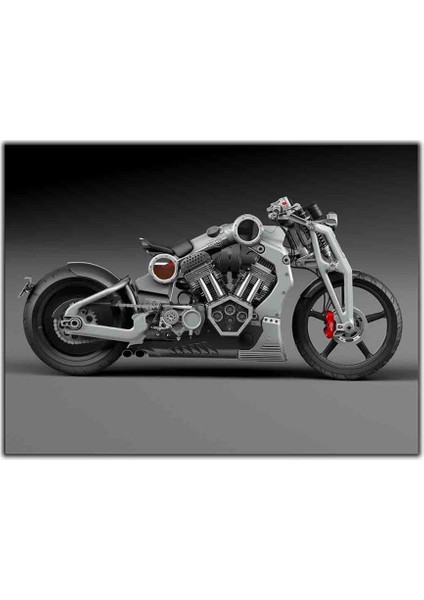 Gri Curtiss Motosiklet Kanvas Tablo