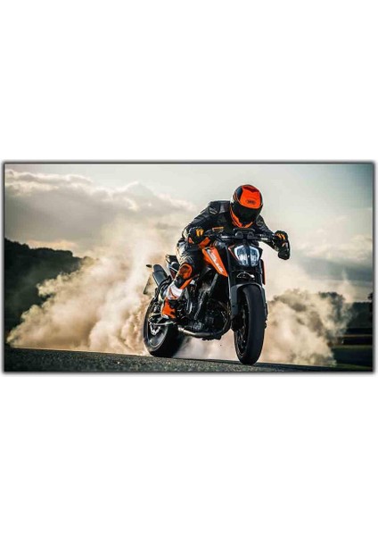 Turuncu Kasklı Motor Yarışçısı Kanvas Tablo