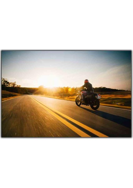 Otoyoldaki Motorcu Kanvas Tablo