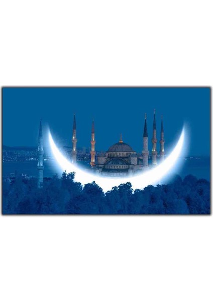 Hilalin Ardındaki Sultan Ahmet Camii Dini Kanvas Tablo