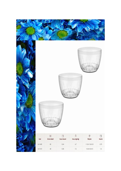 AdetAlya Kristal Çiçek Saksısı 3 Adet 1,6 Lt -(Aly-410)