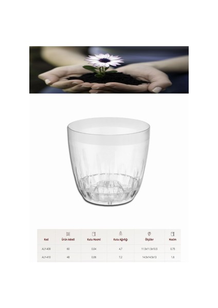 AdetAlya Kristal Çiçek Saksısı 3 Adet 1,6 Lt -(Aly-410)