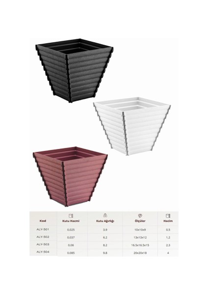 Ahşap Desen Çiçek Saksısı - 1,2 Lt - (Aly-502) 3 Adet