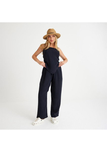 %100 Pamuklu Dokuma Askılı Arkası Bağlamalı Bluz-Pantolon 2'li Takım