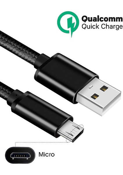 Siyah Sağlam Micro USB Girişli Telefonlara Hasır Micro Hızlı Şarj Aleti Kablosu Şarz Veri Aktarım Kablo Android Uyumlu