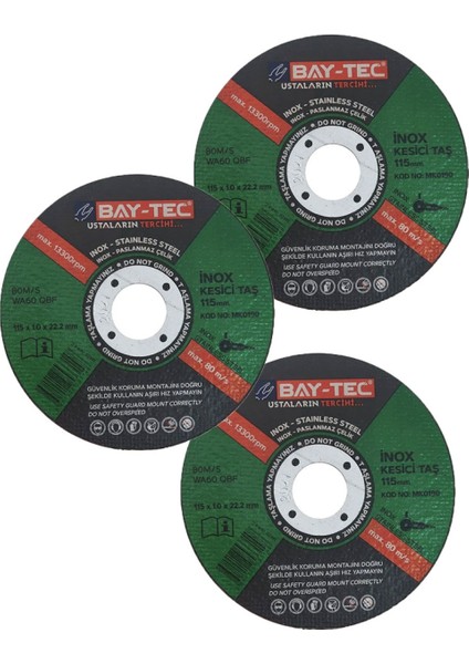 Bay-Tec MK0190 Inox Metal Kesici Taş 115X1,0+22MM 3 Lü -62