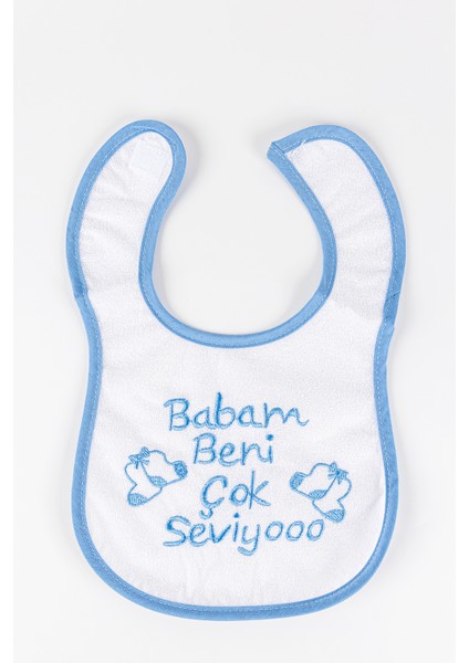 Babam Beni Çok Seviyo Yazılı Erkek Bebek Mama Önlüğü