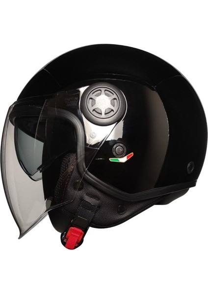 Motosiklet Yarım Kask Camlı Ce Onaylı Güneş Vizörlü Motor Kaskı Black