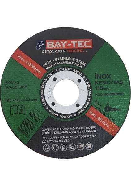 Bay-Tec MK0190 Inox Metal Kesici Taş 115X1,0+22MM 5 Li -85 fiyatları