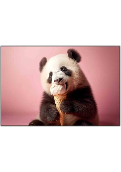 Dondurma Yiyen Yavru Panda Kanvas Tablo
