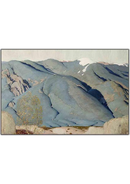 Soyut Dağlar ve Yeşil Yapraklı Ağaç Kanvas Tablo