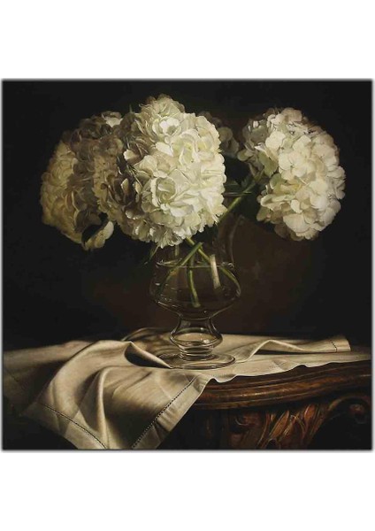 Cam Vazodaki Beyaz Karanfiller Kanvas Tablo