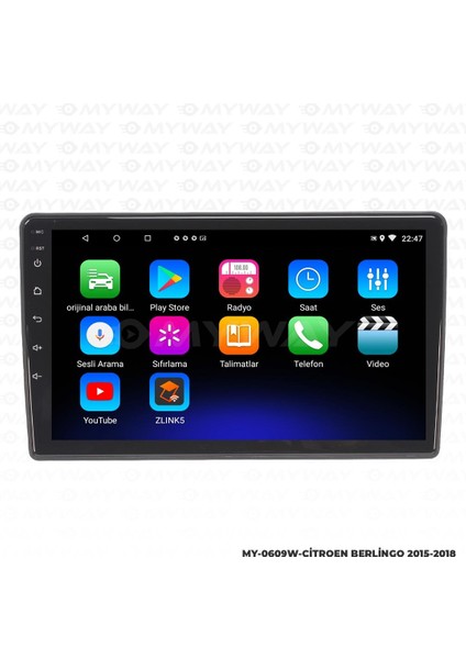Citroen Berlingo Android 12 Multimedya Carplay 2gb RAM+32GB HDD 2015-2018 Navigasyon Ekran