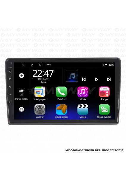 Citroen Berlingo Android 12 Multimedya Carplay 2gb RAM+32GB HDD 2015-2018 Navigasyon Ekran modelleri