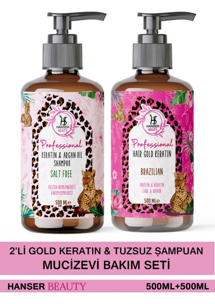 Beauty Hair Gold Brezilya Fönü Keratin & Tuzsuz Şampuan 2'li Bakım Seti