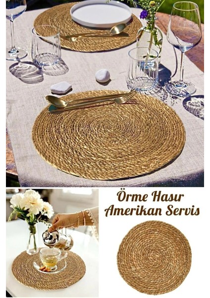6lı Hasır Supla Örgü Amerikan Servis Tabak Tava Tencere Altlığı Bambu Sofra Servis Sunum Yanmaz