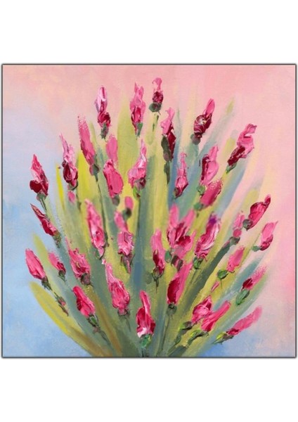 Pembe Çiçekler Yağlı Boya Dokulu Tablo