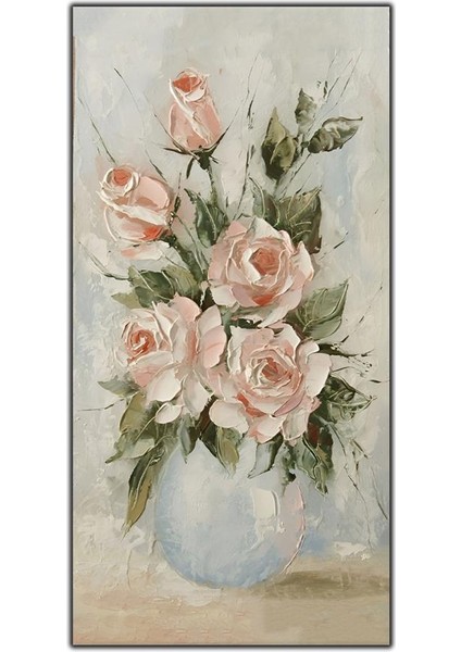 Pembe Güller Yoğun Yağlı Boya Dokulu Tablo
