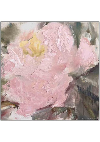 Pembe Çiçek Yağlı Boya Dokulu Tablo