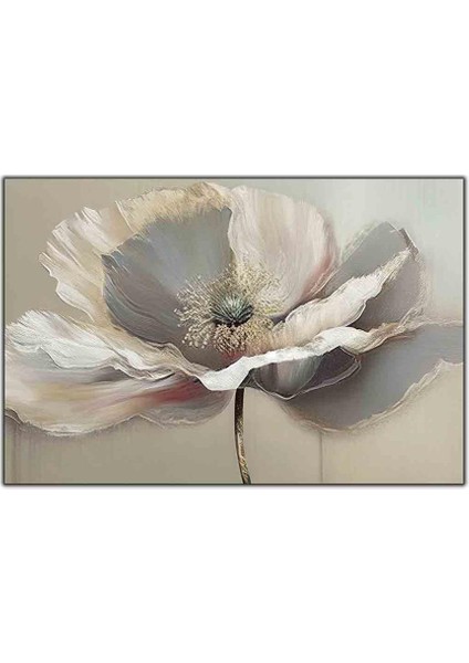 Krem Renkli Soyut Gelincik Yağlı Boya Dokulu Tablo