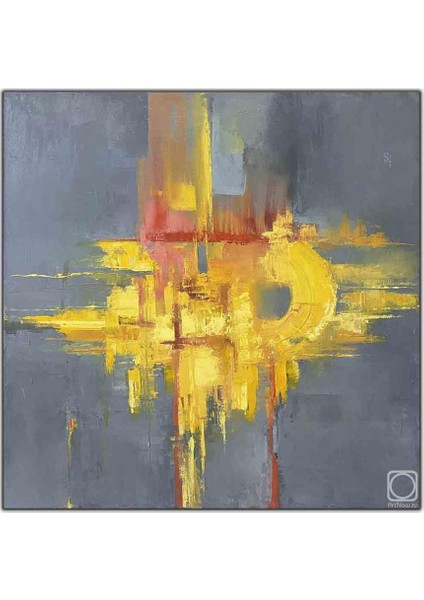 Soyut Sarı Çizgiler Yağlı Boya Dokulu Tablo