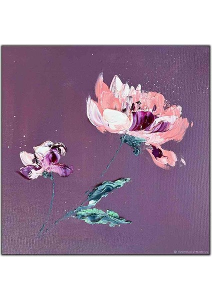 Pembe Çiçek Yağlı Boya Dokulu Tablo