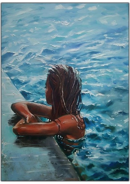 Sudaki Kadın Yağlı Boya Dokulu Tablo