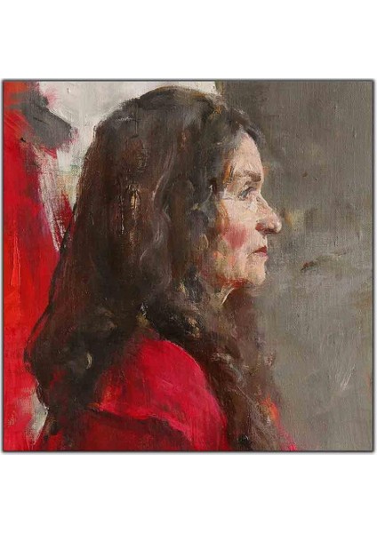 Uzun Dalgalı Saçlı Yaşlı Kadın Yağlı Boya Dokulu Tablo