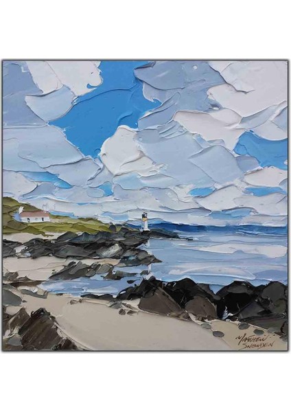 Deniz Feneri ve Kayalıklar Yoğun Yağlı Boya Dokulu Tablo