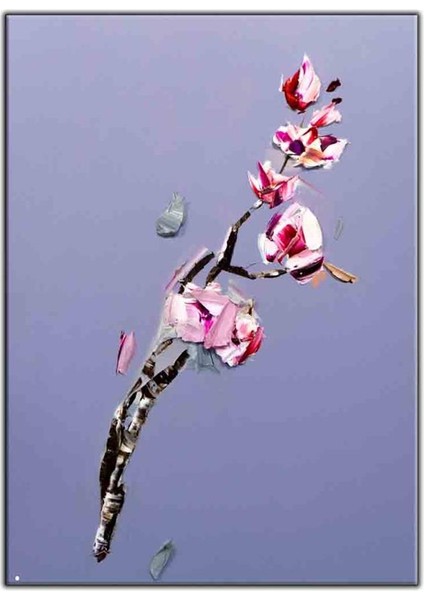 Pembe Yapraklı Çiçek Yağlı Boya Dokulu Tablo