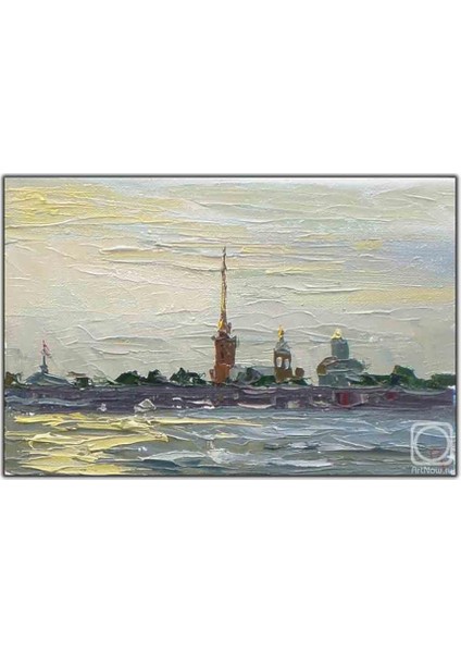 Denizin Ortasındaki Kule Yağlı Boya Dokulu Tablo