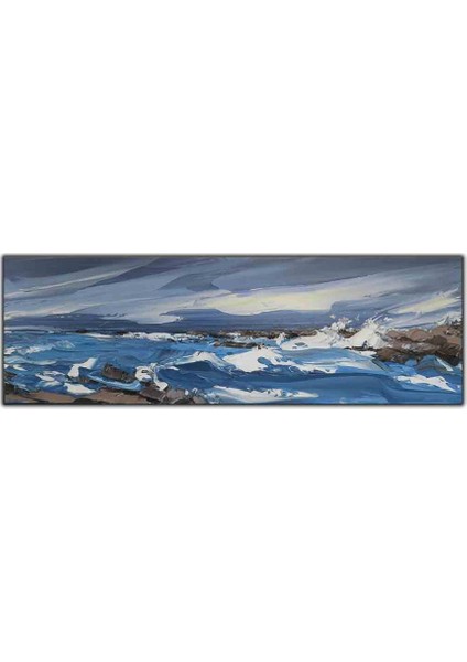 Durgun Deniz ve Karanlık Gökyüzü Yağlı Boya Dokulu Tablo