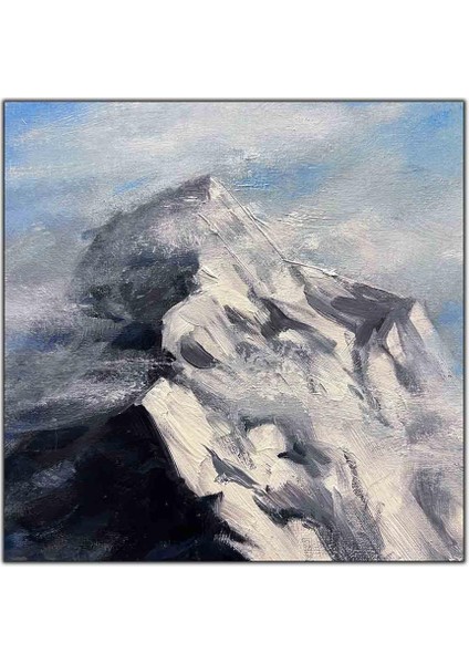 Bulutların Arasındaki Dağ Yağlı Boya Dokulu Tablo