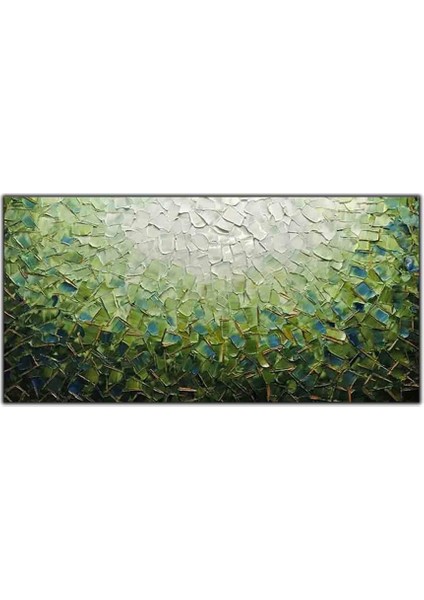 Soyut Yeşil Tonlu Spatula Izleri Orijinal Yağlı Boya Tablo