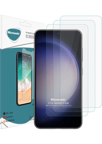 Samsung Galaxy S23 Plus Screen Protector Nano Glass Cam Ekran Koruyucu (3`lü Paket)