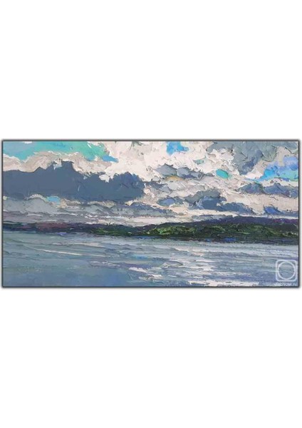 Bulutlu Gökyüzü ve Mavi Deniz Yağlı Boya Dokulu Tablo