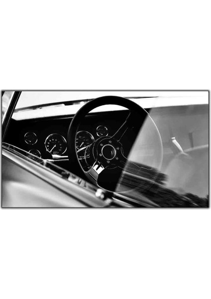 Siyah Klasik Araba Iç Tasarımı Kanvas Tablo