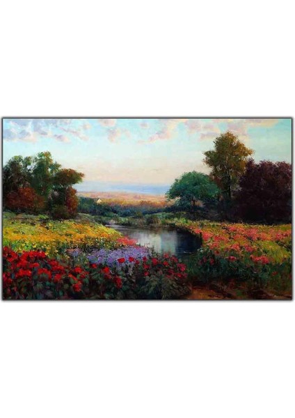 Gelincik Tarlaları ve Nehir Yoğun Yağlı Boya Dokulu Tablo