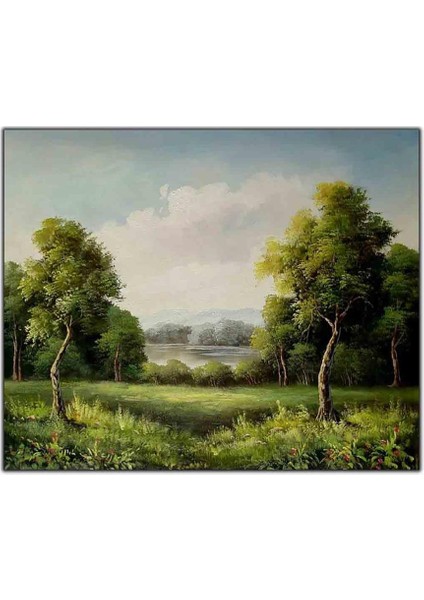 Yeşil Orman ve Bulutlu Gökyüzü Orijinal Yağlı Boya Tablo