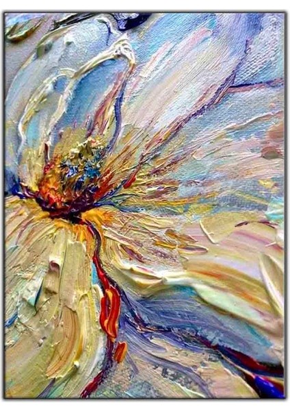 Sarı ve Beyaz Yapraklı Çiçek Yoğun Yağlı Boya Dokulu Tablo