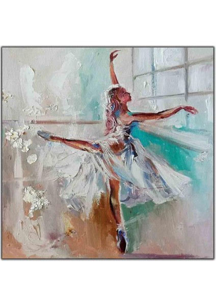 Beyaz Elbiseli Balerin Yağlı Boya Dokulu Tablo