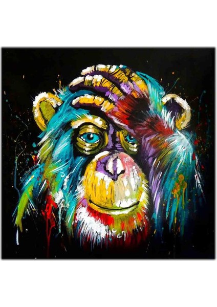 Renkli Küçük Goril Yağlı Boya Dokulu Tablo