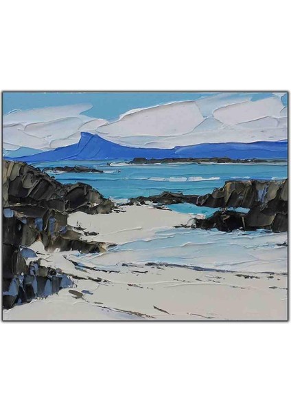 Durgun Deniz ve Kayalıklar Yağlı Boya Dokulu Tablo