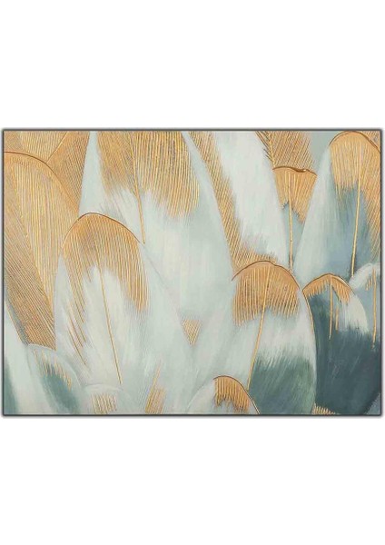 Altın Çizgili Çiçek Yağlı Boya Dokulu Tablo