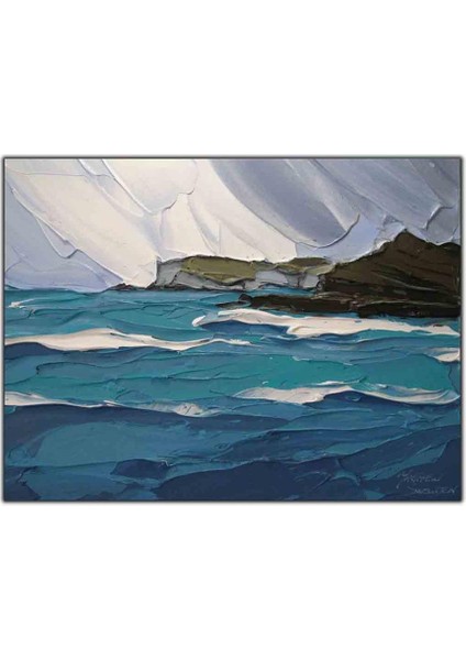 Deniz ve Kayalıklar Yağlı Boya Dokulu Tablo