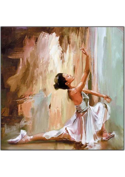 Beyaz Saten Elbiseli Balerin Yağlı Boya Dokulu Tablo